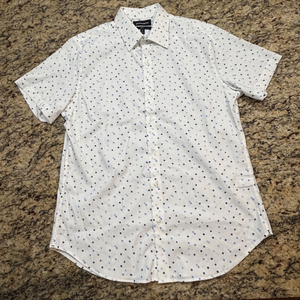 Bonobos Mens Slim Fit Short Sleeve Button Down Shirt White Blue Star Print M ws